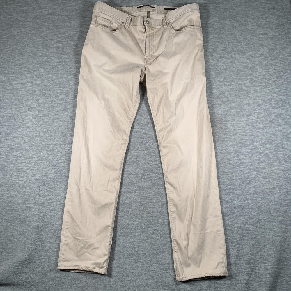 Alberto Pants Mens 34x32‎ Beige Slim Fit Stretch Khaki Casual Luxury T400
